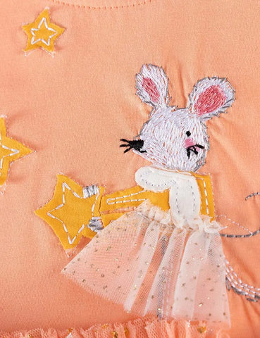 Muis appliqué tule jurk met lange mouwen