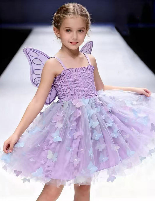 Vestido de princesa de tul con tirantes de mariposa