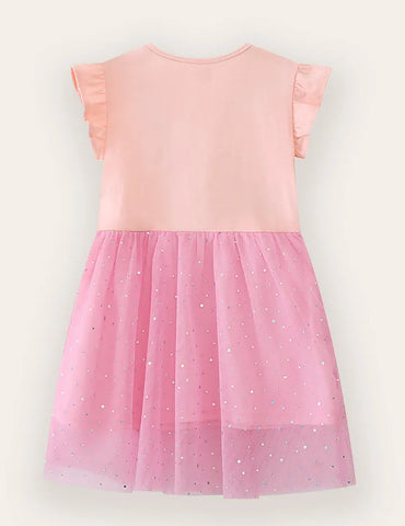 Swan Appliqué Tulle Cotton Dress