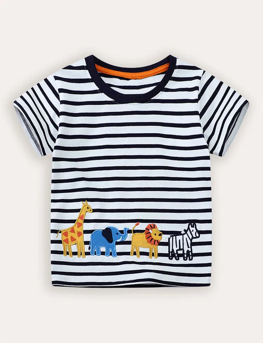 Kurzärmeliges T‑Shirt mit Applikation afrikanischer Tiere
