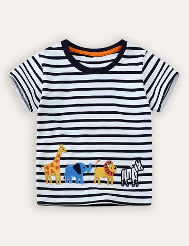 African Animals Applique Short Sleeve T-Shirt