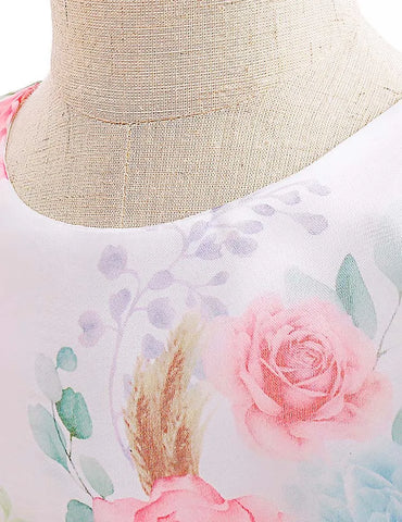 Abito da festa in tulle floreale con maniche a palloncino