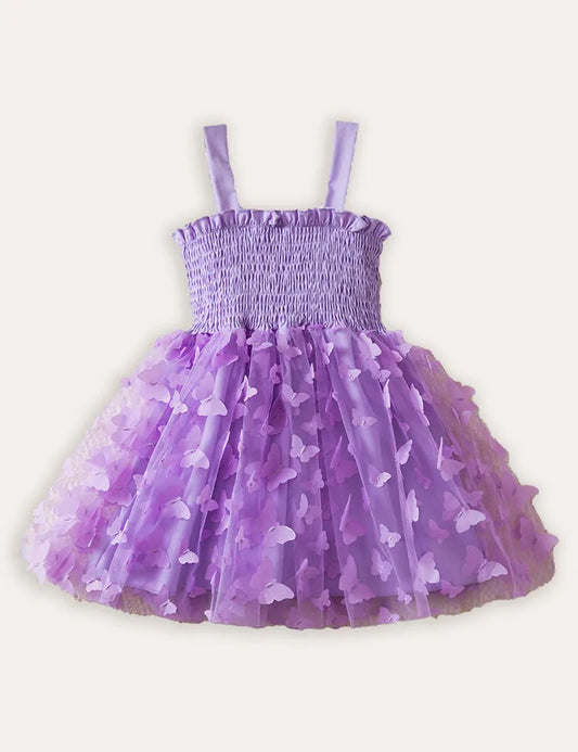 Abito con bretelle in tulle con farfalla 3D