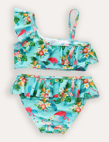 Flamingo Ruffled Split Swimsuit