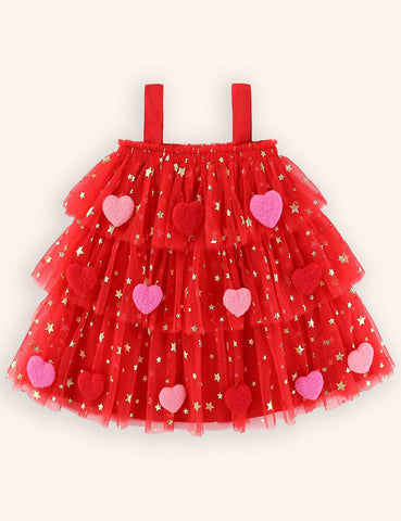 Abito con bretelle in tulle con applicazioni Love di San Valentino