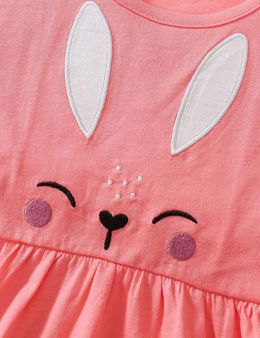 Cartoon Rabbit Applique Short Sleeve T-Shirt and Printed Leggings Set