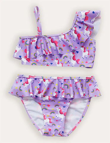 Flamingo Ruffled Split Swimsuit