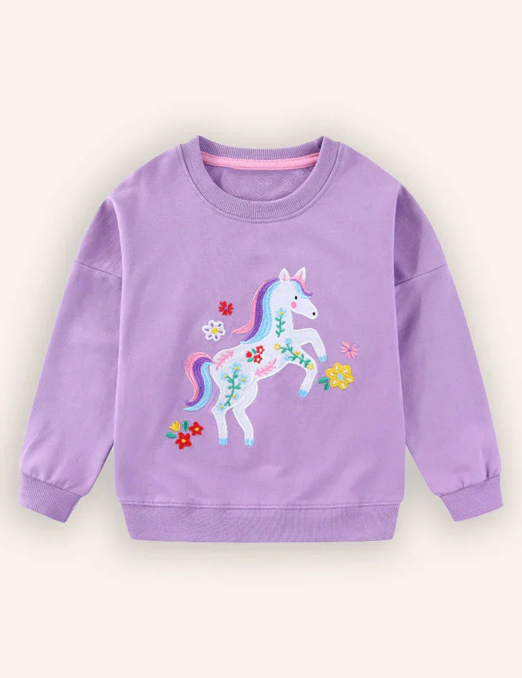 Unicorn Embroidered Long-sleeved Sweatshirt