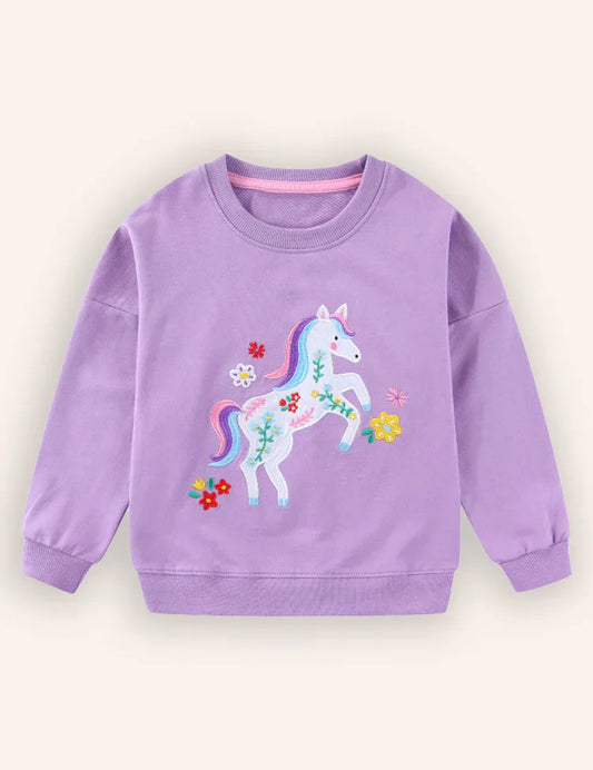 Unicorn Embroidered Long-sleeved Sweatshirt