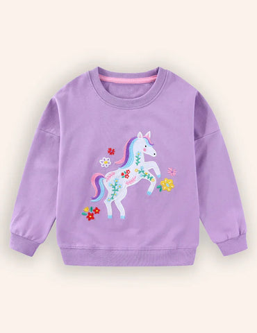 Unicorn Embroidered Long-sleeved Sweatshirt