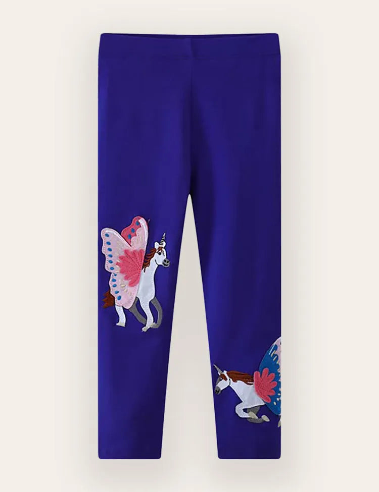 Bestickte Baumwoll-Leggings mit Einhorn-Patch