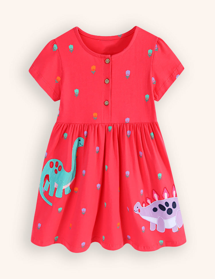 Cute Dinosaur Embroidered Dress