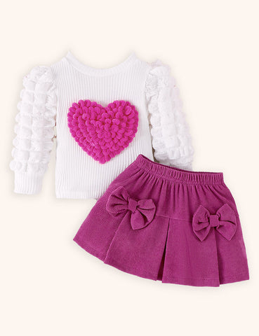Conjunto de top con mangas de burbujas y falda con lazo para el día de San Valentín
