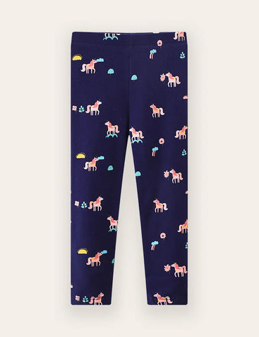 Leggings Aus Baumwolle Mit Einhorn-Print