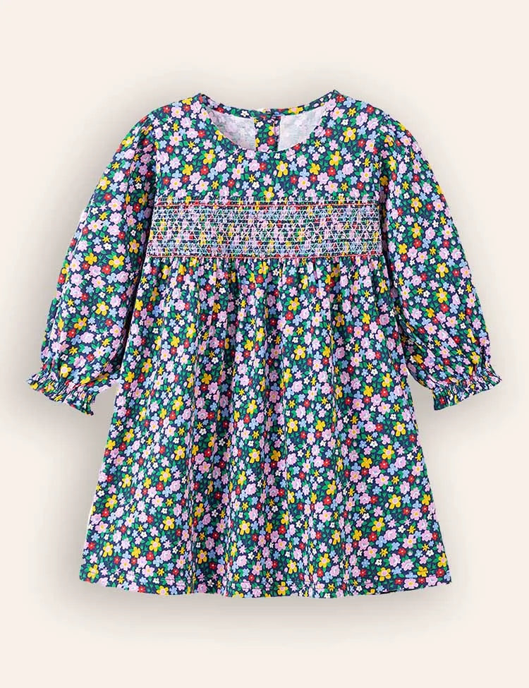 Katoenen jurk met lange mouwen en bloemenprint