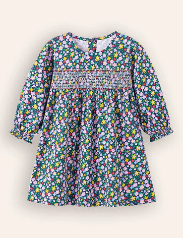 Katoenen jurk met lange mouwen en bloemenprint