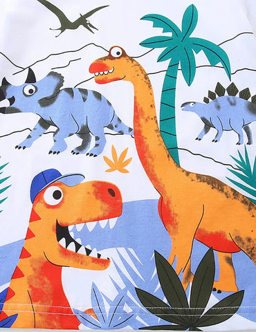 Conjunto de camiseta de manga corta y pantalones cortos con estampado de dinosaurio de dibujos animados
