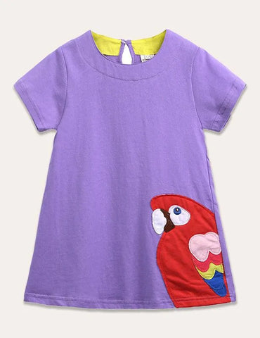 Turtle Appliqué Short-Sleeved Striped Dress - Mini Taylor