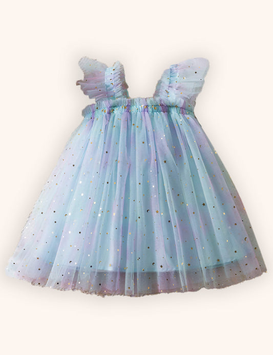 Vestido de princesa de tul con mangas voladoras y alas de mariposa
