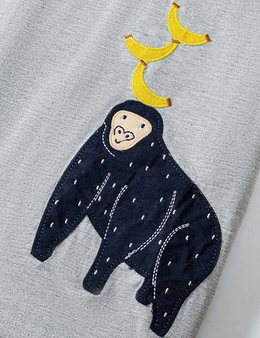 Orangutan Applique Short T-Shirt and Printed Shorts Set