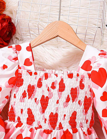 Abito a maniche lunghe con stampa cuori di San Valentino