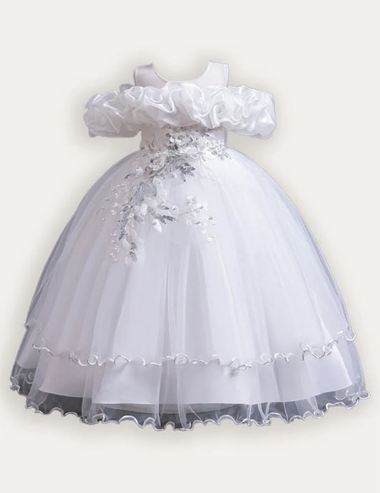 Langes Prinzessinnenkleid mit Blumenstickerei