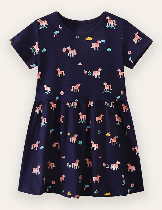 Baumwollkleid mit Einhorn-Print