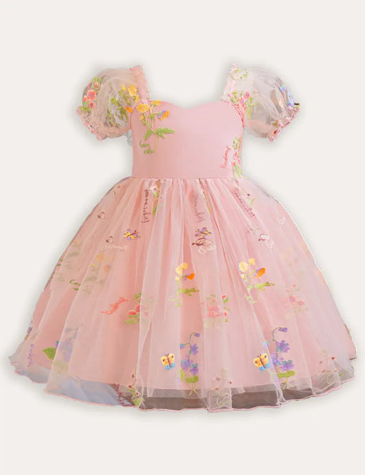 Tüll-Partykleid Mit Blumenstickerei Und Ballonärmeln