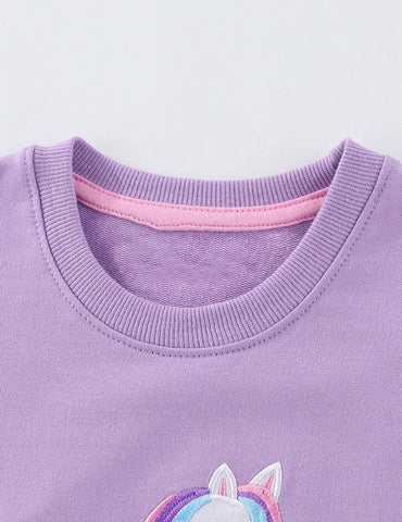 Unicorn Embroidered Long-sleeved Sweatshirt