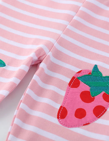 Strawberry Applique Striped Leggings