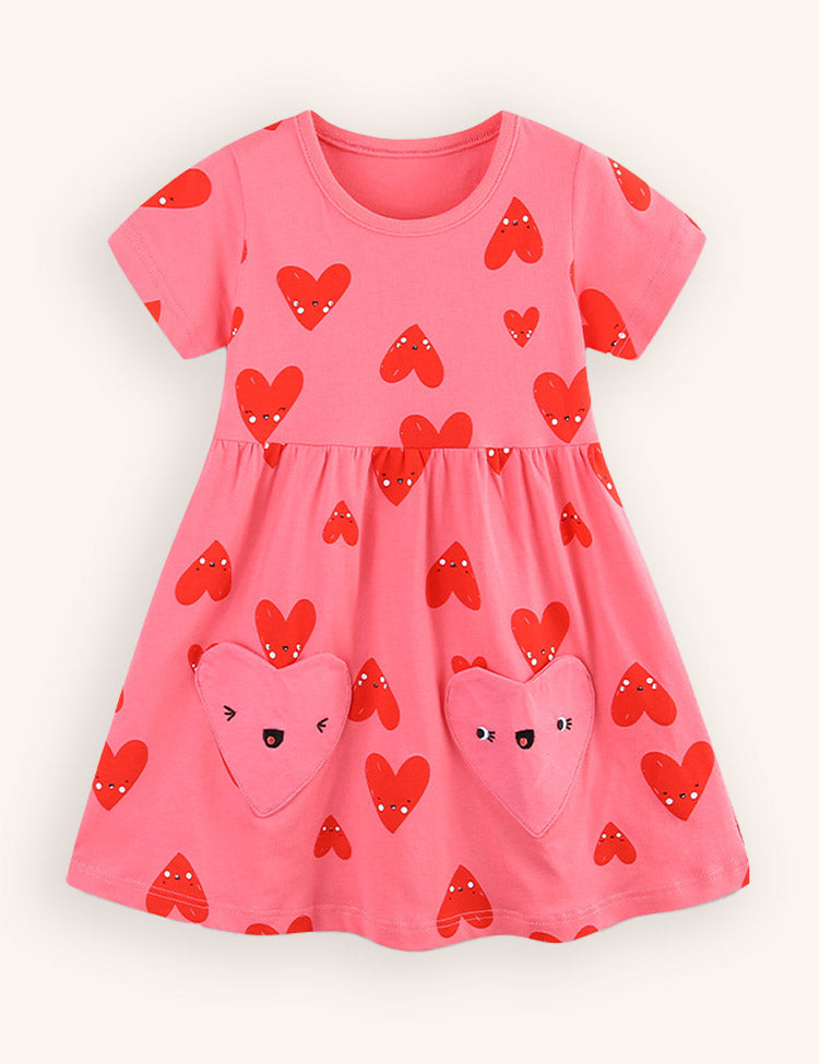 Valentine's Day Heart Print Pocket Dress