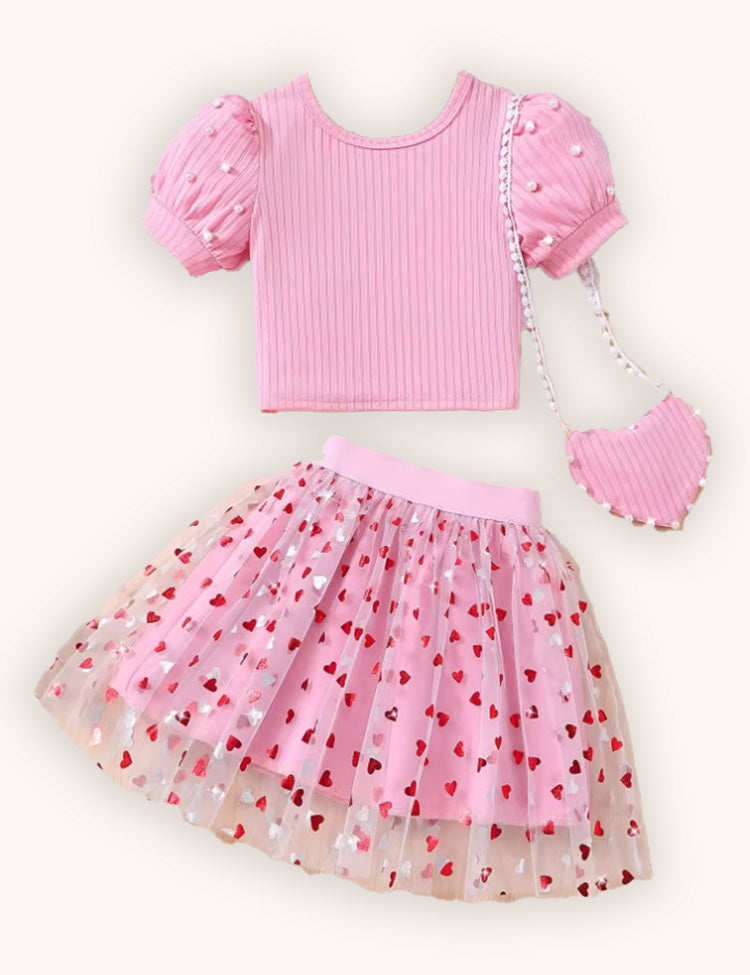 Conjunto de falda de tul con corazón de San Valentín