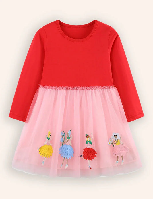 Lindo vestido de tul bordado de hadas