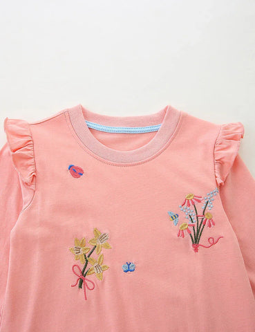 Flower Embroidered Long-sleeved Dress