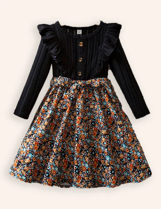 Knitted Floral Flying Sleeve Dress