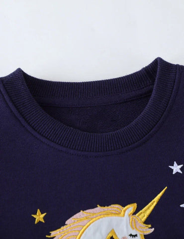 Unicorn Embroidered Long-sleeved Sweatshirt