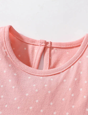 Grazioso vestito in cotone con applicazioni a pois di topo