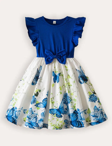 Printed Fly-Sleeved Dress