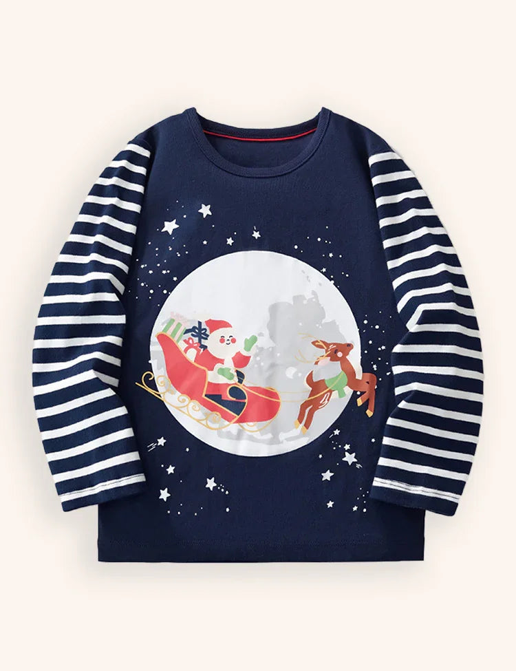 Santa Reindeer Print Long Sleeve T-Shirt