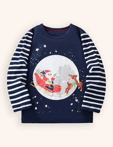 Santa Reindeer Print Long Sleeve T-Shirt