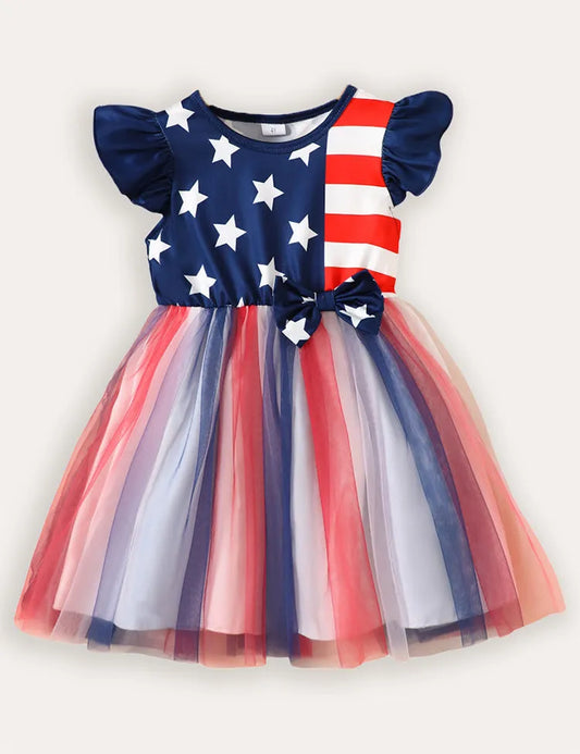 Ärmelloses Kleid zum Unabhängigkeitstag mit Sternen- und Streifenmuster und Schleife