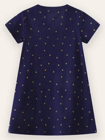 Cute Unicorn Embroidered Cotton Dress
