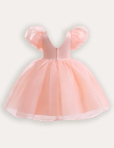 Abito da festa in tulle floreale con maniche a palloncino