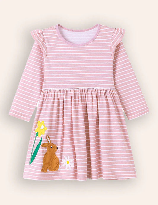 Cure Bunny geappliqueerde katoenen jurk met lange mouwen