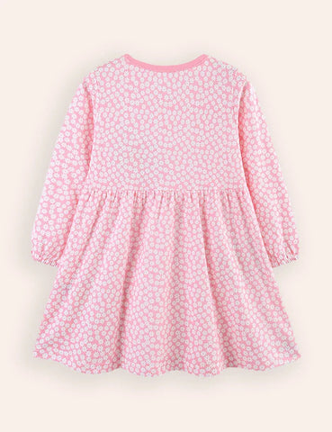 Flower Appliqué Long Sleeves Dress