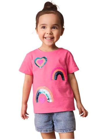 T-shirt met korte mouwen en regenboogpailletten
