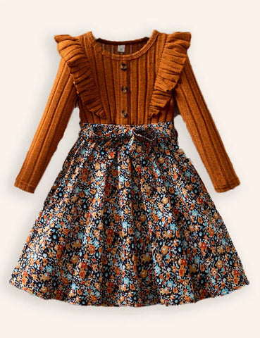 Knitted Floral Flying Sleeve Dress