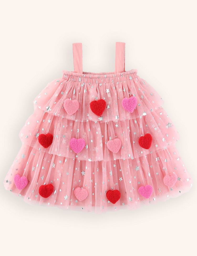 Abito con bretelle in tulle con applicazioni Love di San Valentino