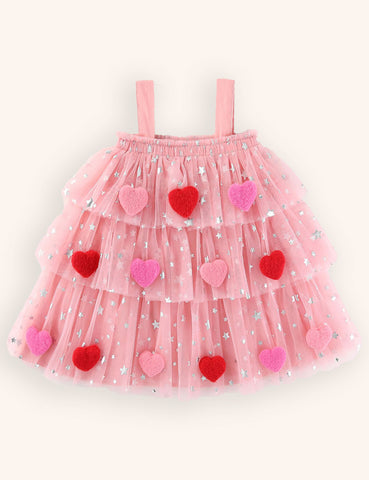 Abito con bretelle in tulle con applicazioni Love di San Valentino