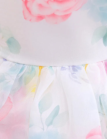Abito da festa in tulle floreale con maniche a palloncino